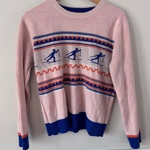 Kavu Hillrose Orange/Pink and Blue Cross Country Ski Pattern Sweater Size L